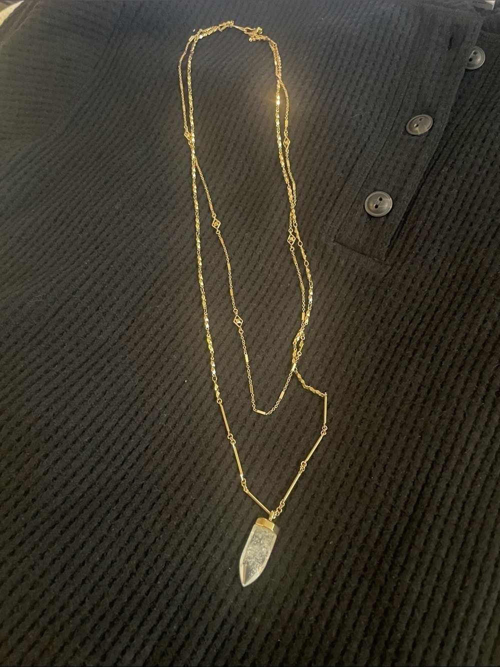 Stella & Dot Gold Layered Necklace with Clear Pointed Pendant